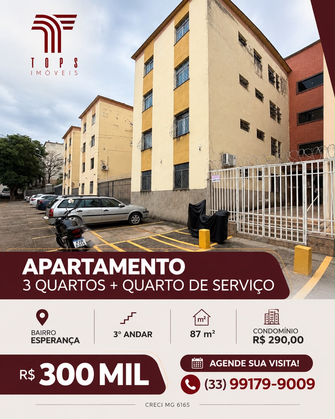 Apartamento 3 quartos + quarto serviço Esperança